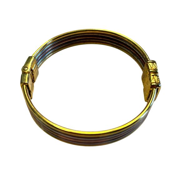 Vintage Y2K Clamper Bracelet Modernist Banded Mixed Metals gold silver copper - Picture 3 of 5